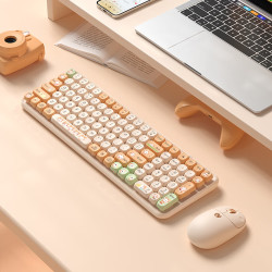 航世 无线蓝牙键盘鼠标套装打字静音可充电iPad平板手机笔记本台式电脑打字办公通用可爱键鼠 软乎乎橘喵丨三模键盘+双模猫爪鼠标丨充电款