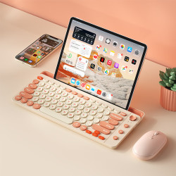 航世 ipad无线蓝牙三模大卡槽键盘鼠标套装静音可充电笔记本平板电脑男女生办公用键鼠舒适便携 茶奶酪丨大卡槽三模充电键鼠丨无线+双蓝牙