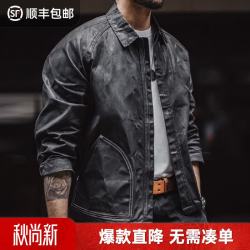 马登 工装美式复古黑色油蜡夹克撞色明线休闲猎装短款硬汉外套男秋 黑色  L
