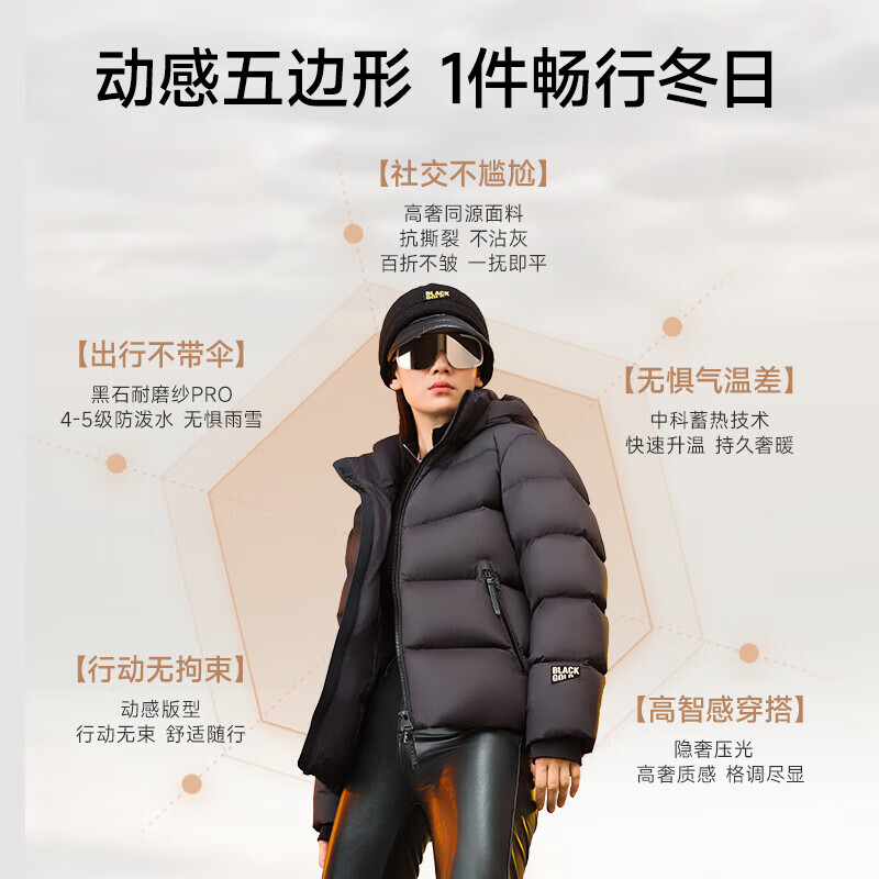高梵 黑金鹅绒服机能4.0五格面包服 骑士黑 2XL 男士羽绒服