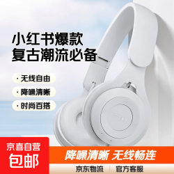 蓝头头戴式耳机挂脖式无线蓝牙复古拍照装饰电脑降噪耳麦连接游戏耳式 Y08白色