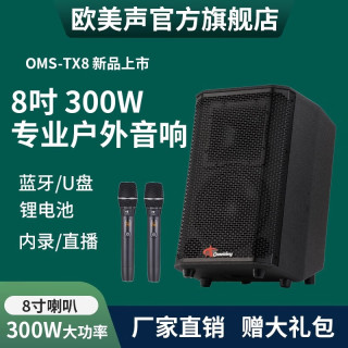 欧美声 专业级户外便携k歌乐器音响带话筒麦克风萨克斯电吹管电吉他弹唱歌直播高音质大音量小型蓝牙音箱 TX8型号 8寸重低音 300W大功率 2*无线手持金属话筒+大礼包