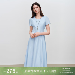 自巧 小个子圆领斜裁收腰连衣裙女2026夏新款