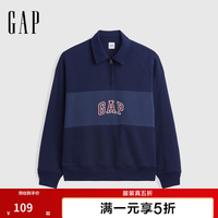 Gap 男女装2026秋新品logo刺绣撞色宽松polo领卫衣美版000911585 海军蓝 S 美码 M亚洲码175/92A