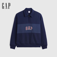 Gap 盖璞 logo刺绣撞色宽松polo领卫衣 海军蓝 S码