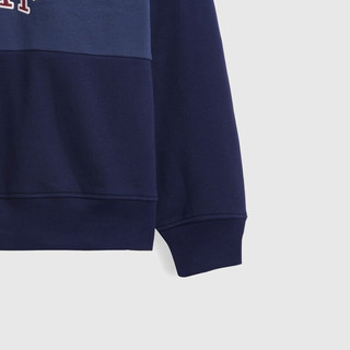 Gap 盖璞 logo刺绣撞色宽松polo领卫衣 海军蓝 S
