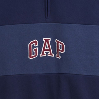 Gap 盖璞 logo刺绣撞色宽松polo领卫衣 海军蓝 S