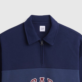 Gap 盖璞 logo刺绣撞色宽松polo领卫衣 海军蓝 S