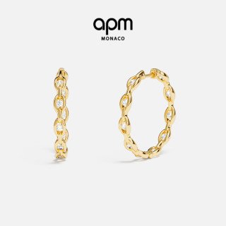 APM Monaco 金黄色Enchaîné圈形耳环链环时尚摩登中性风耳饰礼物