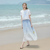 香影 渐变蓝色褶皱半身裙女2026夏季新款海边度假风高腰a字长裙子 航线蓝 M 160/64A/95-110斤