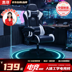 惠寻 电竞游戏椅人体工学椅   骁骑黑-升级定型棉-135°躺 联动扶手 120-155度(含)