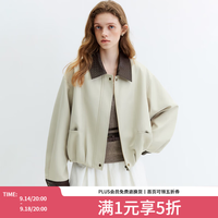 范思蓝恩 复古拼接编织撞色领短款夹克外套2026秋新款短外套女3192 卡其 S