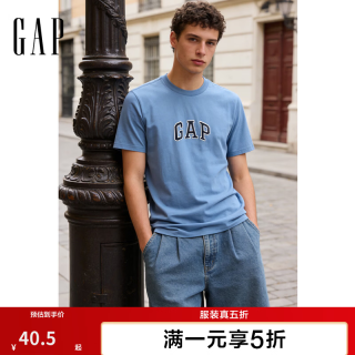 Gap 男女装秋季款纯棉字母logo短袖T恤多色上衣美版570044 深蓝色 L 美码 XL亚洲码185/104A