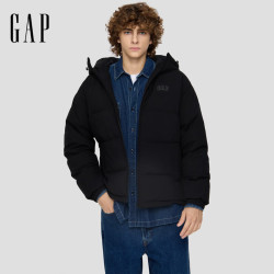 Gap 男装2025秋季logo宽松连帽泡芙羽绒服百搭保暖外套791896 黑色 2XL (185/104A)亚洲尺码