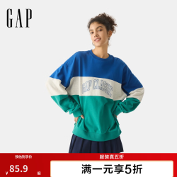 Gap 721004 胶印logo撞色圆领卫衣 蓝绿拼接 XL