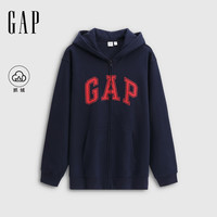 Gap 男女装2025秋季Logo印花宽松抓绒连帽卫衣休闲上衣786930 海军蓝 L (175/96A) 亚洲尺码