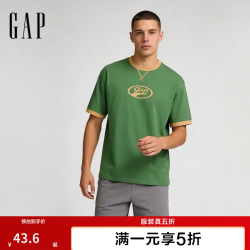 Gap 男女装秋季纯棉logo字母宽松短袖T恤百搭上衣 墨绿色 866079 2XL (185/104A)亚洲尺码