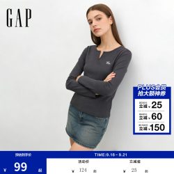 Gap 女装秋季logo刺绣小V领长袖针织衫休闲上衣858783 碳灰色 M (165/88A)亚洲尺码
