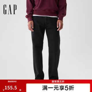 Gap 男女装秋季款复古纯棉宽松直筒牛仔裤简约休闲裤美版514101 水洗黑 36 (175/90A)亚洲码/36X32美码