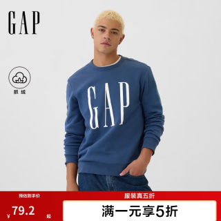 Gap 男女装秋季印花加绒圆领卫衣合身上衣美版542214 灰蓝色 XS 美码 S亚洲码175/88A