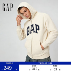 Gap 男女装2024秋季碳素磨毛字母logo连帽抓绒卫衣上衣609115 米色 185/108A(XXXL)亚洲尺码