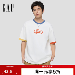 Gap 男女装秋季纯棉logo印花宽松圆领短袖T恤上衣866079 白色 3XL (185/108A)亚洲尺码