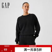 Gap 女装春款刺绣logo圆领卫衣简约基础款上衣美版765585 黑色 M 美码  XL亚洲码170/96A