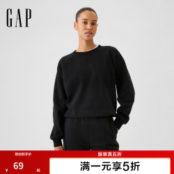 Gap 女装春款刺绣logo圆领卫衣简约基础款上衣美版765585 黑色 M 美码  XL亚洲码170/96A
