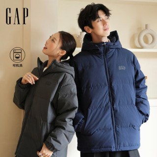 Gap 男装2025秋季logo宽松连帽泡芙羽绒服百搭保暖外套791896 海军蓝 M (170/92A)亚洲尺码