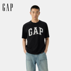 Gap 男女装夏季款胶印logo纯棉短袖T恤宽松多色上衣729157 黑色 L (175/96A) 亚洲尺码