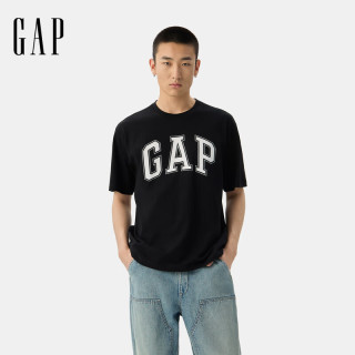 Gap 男女装夏季款胶印logo纯棉短袖T恤宽松多色上衣729157 黑色 L (175/96A) 亚洲尺码