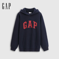Gap 男女装2025秋季LOGO抓绒宽松连帽套头卫衣休闲上衣786940 海军蓝 M (170/92A) 亚洲尺码