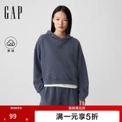 Gap 女装2025秋季印花字母logo连帽卫衣宽松上衣美版429497 灰蓝色 XXS 美码  XS亚洲码160/80A