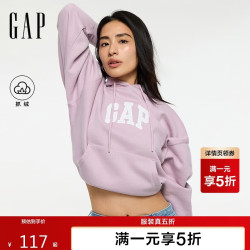 Gap 女装2025秋季logo贴布绣抓绒宽松套头连帽衫卫衣 淡紫色 XL (175/96A) 亚洲尺码