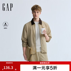 Gap 男装秋季防泼水logo印花翻领防晒外套宽松夹克854138 卡其色 S (165/88A)亚洲尺码