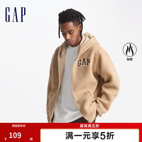 Gap 男女装2024秋季毛毡布logo仿羊羔绒连帽卫衣外套609272 卡其色 185/104A(XXL) 亚洲尺码