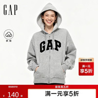 Gap 男女装秋季款LOGO拉链抓绒宽松卫衣休闲外套美版851516 浅灰色 L 美码 XL亚洲码185/104A