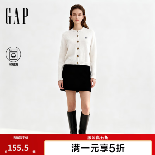 Gap 女装2025秋季刺绣logo宽松花扣针织开衫基础款上衣826969 象牙白 S (160/84A) 亚洲尺码