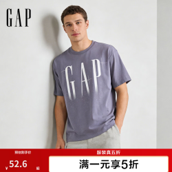 Gap 男女装秋季纯棉logo渐变印花宽松短袖T恤上衣866354 丁香紫 L (175/96A) 亚洲尺码