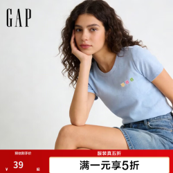 Gap 女装秋款经典字母logo短袖T恤常规休闲上衣 浅蓝色 858699 XL 亚洲尺码