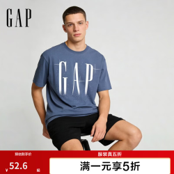 Gap 男女装秋季纯棉logo印花宽松圆领短袖T恤上衣 灰蓝色 866354 L (175/96A)亚洲尺码