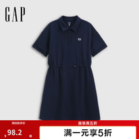 Gap 女装秋季logo麦穗刺绣收腰POLO领短袖连衣裙859154 海军蓝 M (165/88A)亚洲尺码