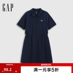 Gap 女装秋季logo麦穗刺绣收腰POLO领短袖连衣裙859154 海军蓝 M (165/88A)亚洲尺码