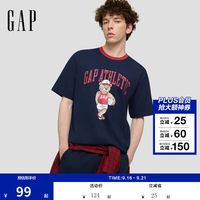 Gap 891498 logo小熊印花纯棉宽松短袖T恤 海军蓝 M