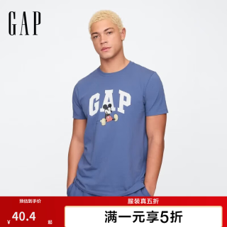 Gap 男女装夏季款纯棉卡通印花logo短袖T恤上衣美版 深蓝色 607465 S 美码 M亚洲码175/92A