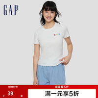 Gap 女装秋款经典字母logo短袖T恤常规休闲上衣 白色 858699 L 亚洲尺码