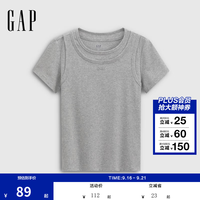 Gap 女装2026夏季新款logo刺绣假两件圆领短袖T恤休闲上衣892627 浅灰色 S (160/84A)亚洲尺码