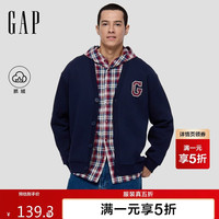 Gap 男女装秋季款印花logo抓绒V领卫衣开衫宽松上衣787404