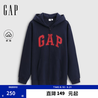 Gap 男女装2025秋季Logo印花宽松抓绒连帽卫衣休闲上衣786930 海军蓝 3XL (185/108A) 亚洲尺码