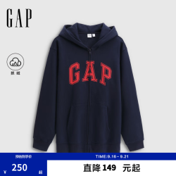 Gap 男女装2025秋季Logo印花宽松抓绒连帽卫衣休闲上衣786930 海军蓝 3XL (185/108A) 亚洲尺码